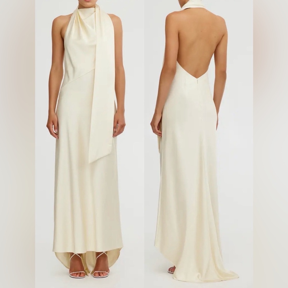 NEW Significant Other Adriana Open Back Satin Halter Pearl Gown Sz 10